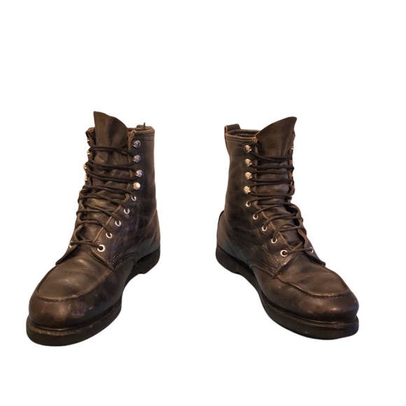 Vintage Vulcan Black Leather Lace-Up Combat Military Boots Men's Size 8E - Picture 5 of 9
